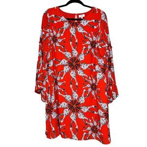 Mini Dress Crown & Ivy Orange Giraffe Print Long Bell Sleeve Size 12